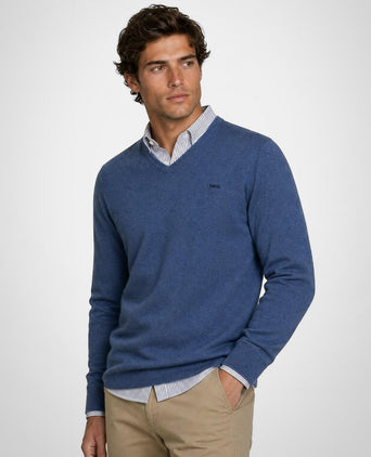 Trui Katoen-Kasjmier V-Hals | Vintage Blue