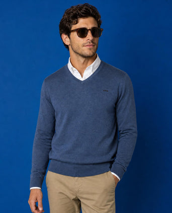 Trui Katoen-Kasjmier V-Hals | Vintage Blue