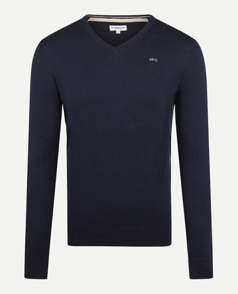 Trui Katoen Merino V-Hals | Navy