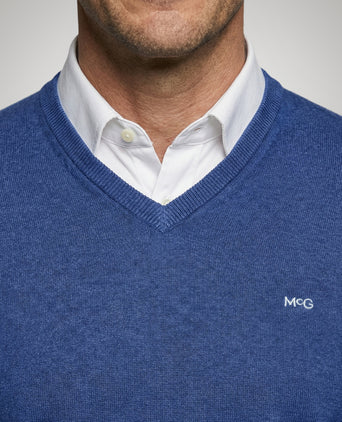 Sweater Cotton Merino V-Neck | Royal Blue