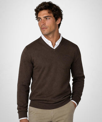 Cotton-Cashmere V-Neck Sweater | Chocolate Brown Cotton-Cashmere V-Neck Sweater | Chocolate Brown