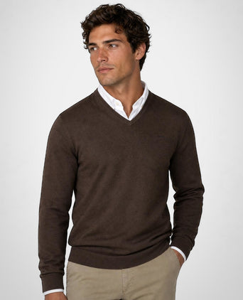Cotton-Cashmere V-Neck Sweater | Chocolate Brown