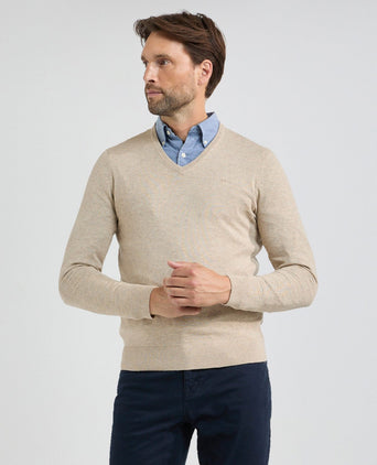Sweater Cotton Merino V-Neck | Sand