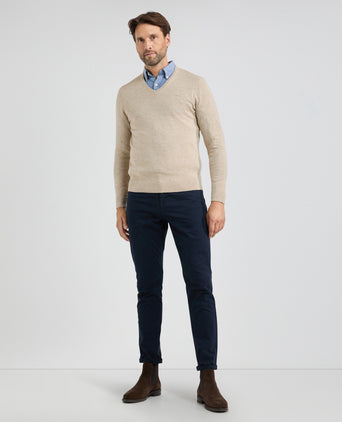 Sweater Cotton Merino V-Neck | Sand
