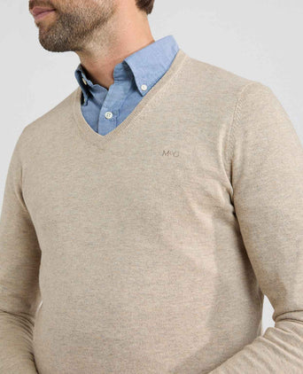 Sweater Cotton Merino V-Neck | Sand