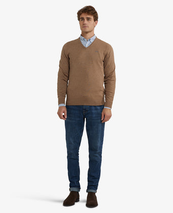 Trui Katoen-Kasjmier V-Hals | Walnut