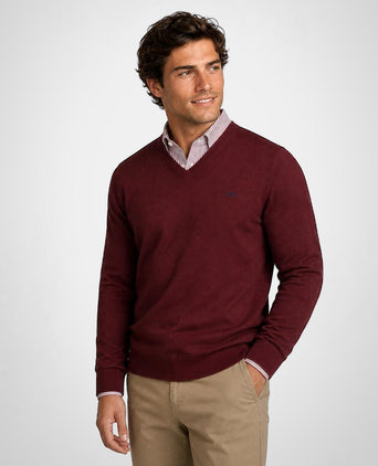 Cotton-Cashmere V-Neck Sweater | Burgundy
