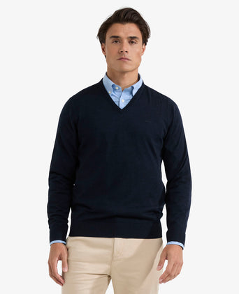 Sweater V-Neck Luxury Merino Wool | Navy