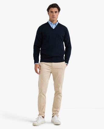 Sweater V-Neck Luxury Merino Wool | Navy