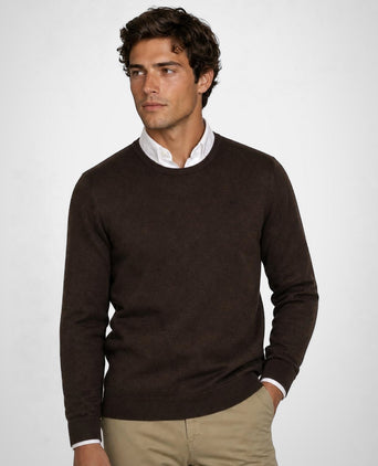 Cotton-Cashmere Crew Neck Sweater | Chocolate Brown