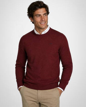 Cotton-Cashmere Crew Neck Sweater | Burgundy
