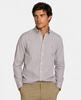 Overhemd Poplin Streep | Chocolate Brown