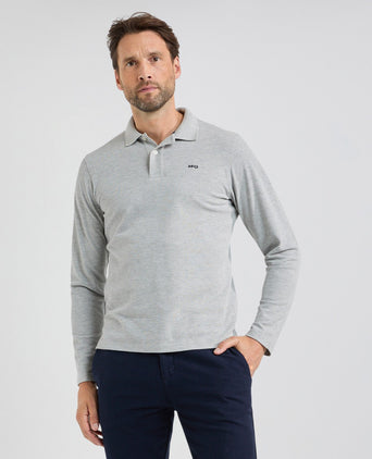 Long Sleeve Piqué Polo | Medium Grey Melange
