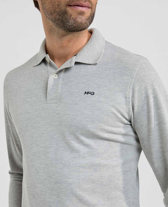 Long Sleeve Piqué Polo | Medium Grey Melange