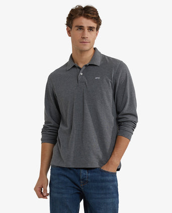 Long Sleeve Piqué Polo | Dark Grey Melange