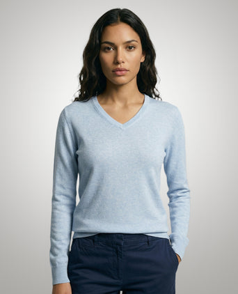 Trui Katoen-Kasjmier V-Hals | Light Blue