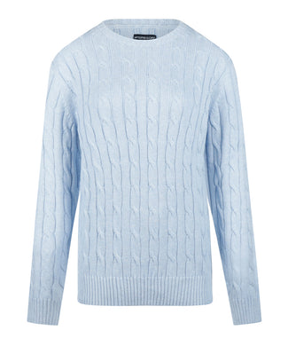 Sweater Cable Knit Cotton-Cashmere Round Neck | Light Blue Sweater Cable Knit Cotton-Cashmere Round Neck | Light Blue