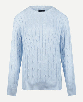 Trui Kabelpatroon Katoen-Kasjmier Ronde Hals | Light Blue