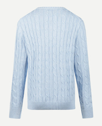 Cable Knit Sweater Cotton Cashmere Round Neck | Light Blue