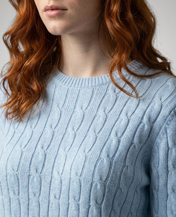 Trui Kabelpatroon Katoen-Kasjmier Ronde Hals | Light Blue