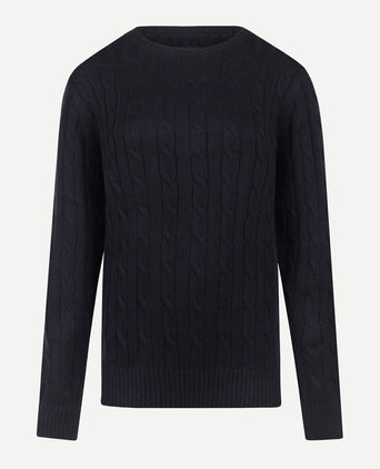 Trui Kabelpatroon Katoen-Kasjmier Ronde Hals | Navy