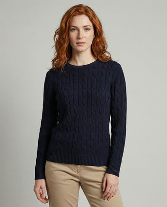 Trui Kabelpatroon Katoen-Kasjmier Ronde Hals | Navy