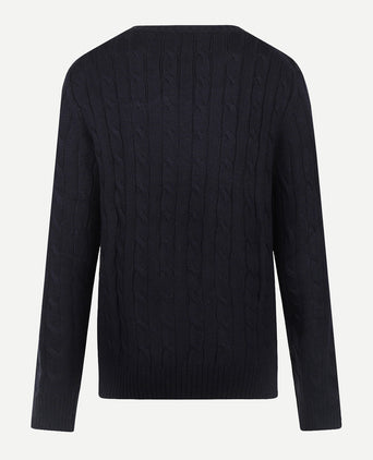 Cable Knit Sweater Cotton Cashmere Crew Neck | Navy