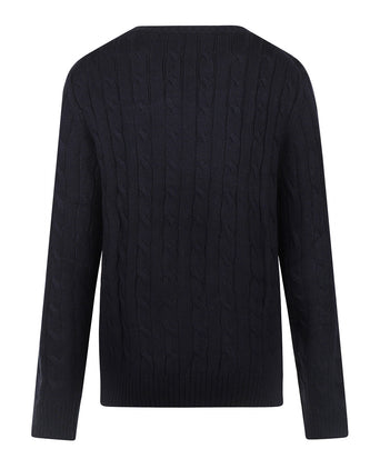 Trui Kabelpatroon Katoen-Kasjmier Ronde Hals | Navy