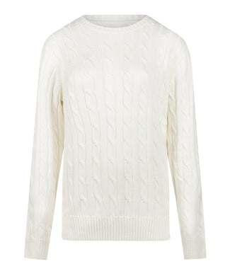 Sweater Cable Knit Cotton-Cashmere Round Neck | Off White Sweater Cable Knit Cotton-Cashmere Round Neck | Off White
