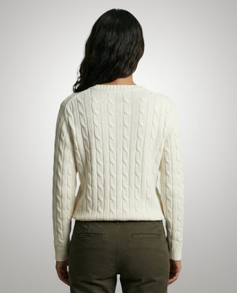 Trui Kabelpatroon Katoen-Kasjmier Ronde Hals | Off White