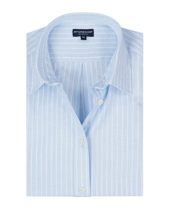Cotton Linen Stripe Blouse | Light Blue