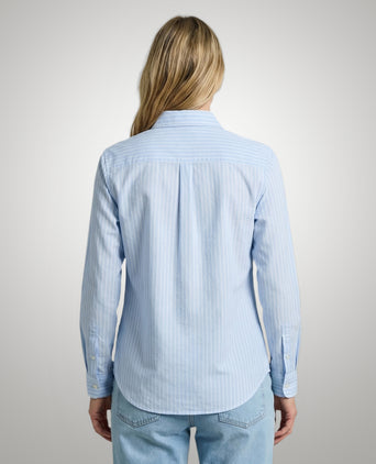 Cotton Linen Stripe Blouse | Light Blue