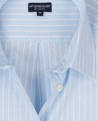 Cotton Linen Stripe Blouse | Light Blue