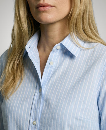 Cotton Linen Stripe Blouse | Light Blue