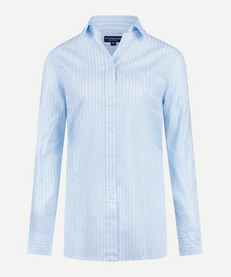 Cotton Linen Stripe Blouse | Light Blue Cotton Linen Stripe Blouse | Light Blue