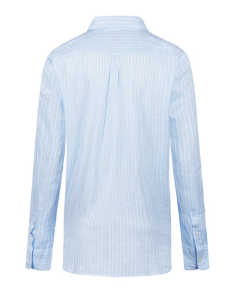 Cotton Linen Stripe Blouse | Light Blue