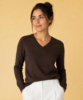 Trui Katoen-Kasjmier V-Hals | Chocolate Brown Trui Katoen-Kasjmier V-Hals | Chocolate Brown