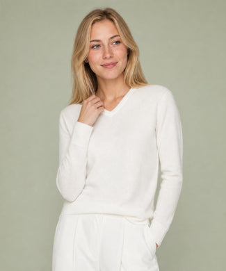 Cotton-Cashmere V-Neck Sweater | Off White Cotton-Cashmere V-Neck Sweater | Off White