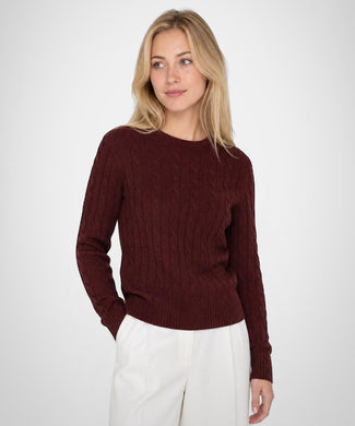 Cable Knit Wool Crew Neck Sweater | Burgundy Cable Knit Wool Crew Neck Sweater | Burgundy