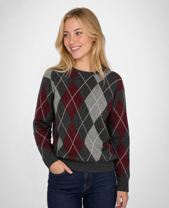 Argyle Trui Wol Ronde Hals | Dark Grey Melange