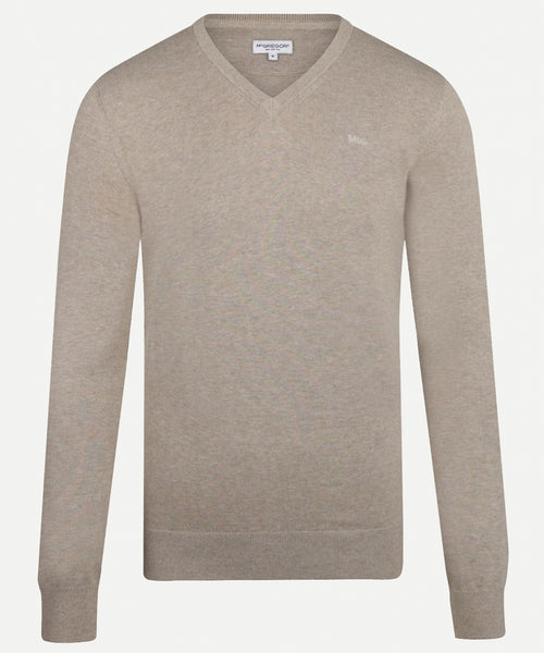 Cotton V-neck sweater | Sand