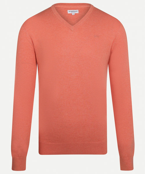 Cotton V-neck sweater | Coral Red