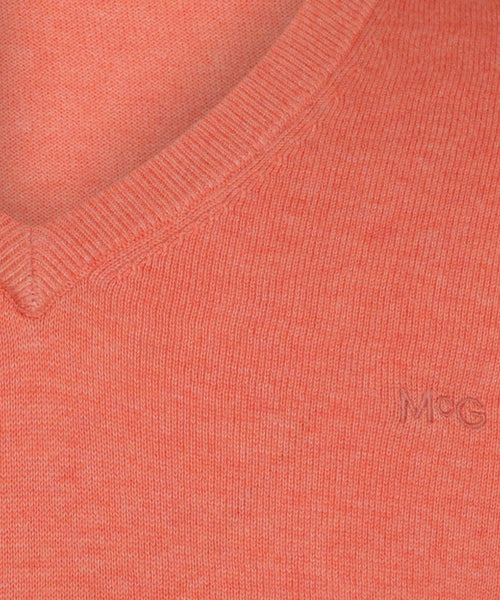 Cotton V-neck sweater | Coral Red