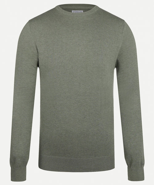 Cotton crew neck sweater | Olive