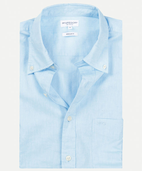 Cotton/Linen Short Sleeve Shirt | Aqua