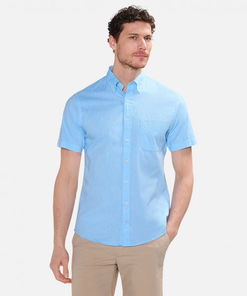 Cotton/Linen Short Sleeve Shirt | Aqua