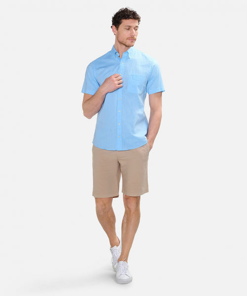 Cotton/Linen Short Sleeve Shirt | Aqua