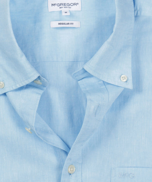 Cotton/Linen Short Sleeve Shirt | Aqua