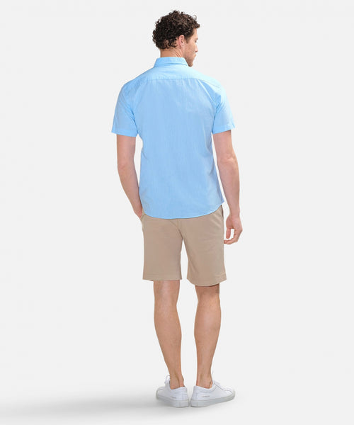 Cotton/Linen Short Sleeve Shirt | Aqua