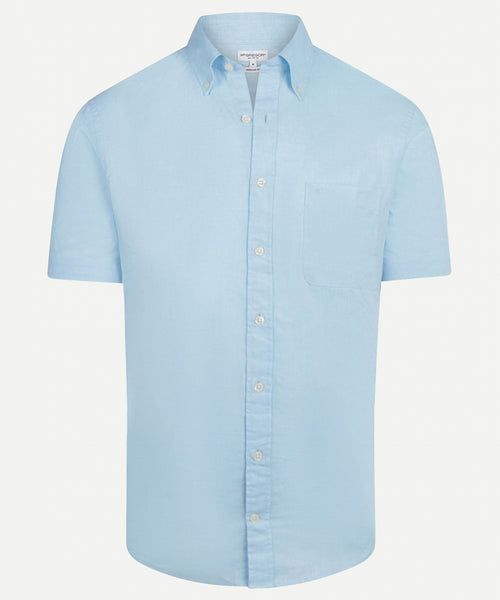 Cotton/Linen Short Sleeve Shirt | Aqua